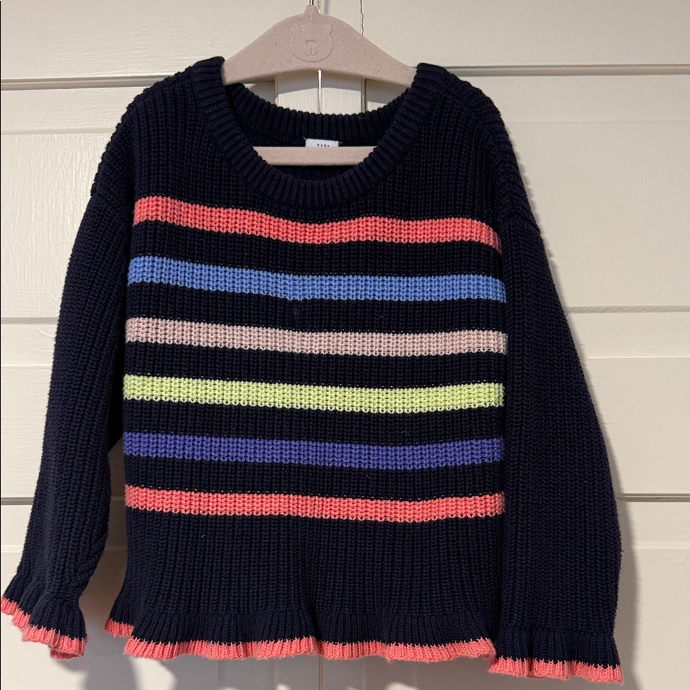 Gap Baby Striped Navy Crewneck Sweater with Multicolor Bands 100% cotton 3T